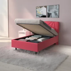 Letto contenitore una piazza e mezza 120x195cm imbottito tessuto rosa LuxeSleep