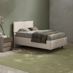 Letto contenitore una piazza e mezza 120x195 imbottito tessuto bianco sabbia EliteDreams