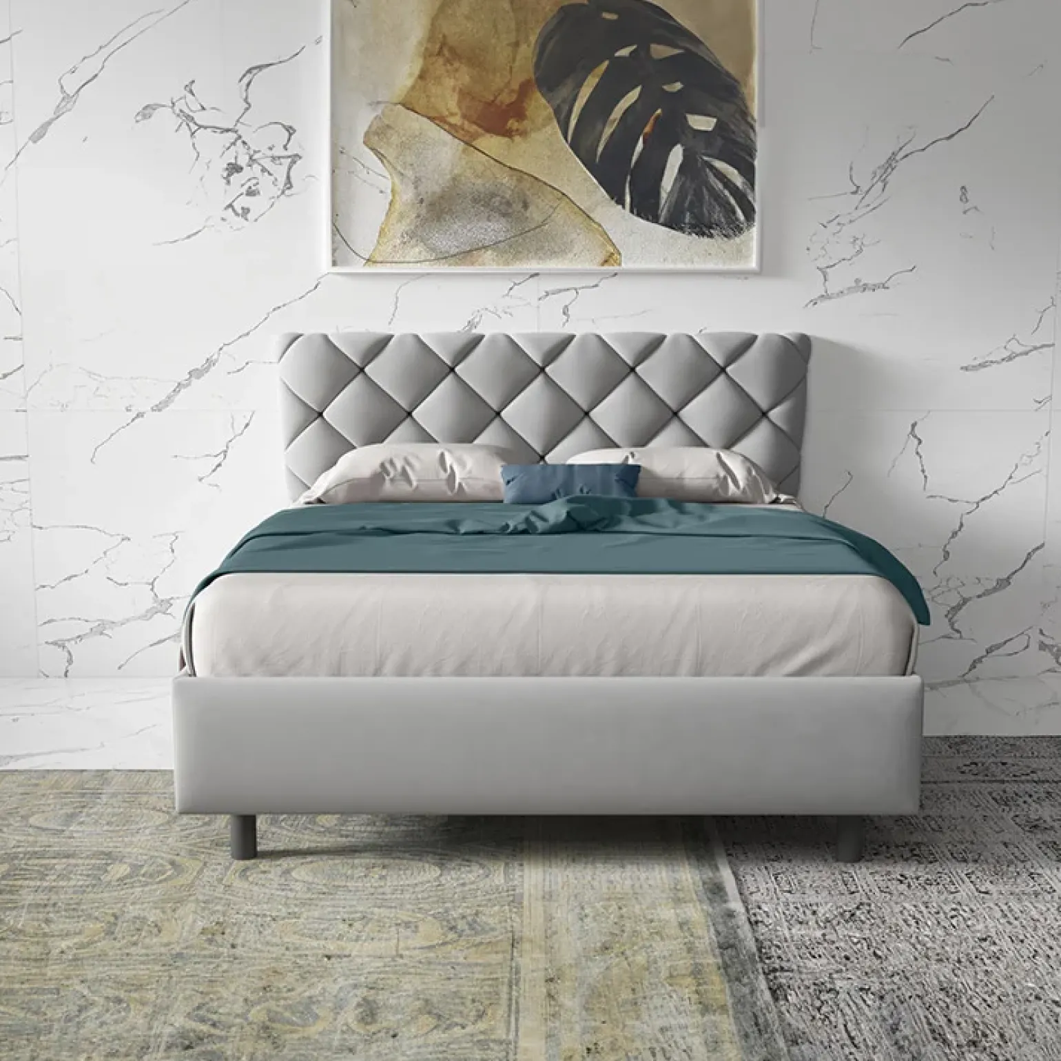 Letto contenitore una piazza e mezza 120x195cm imbottito tessuto grigio ZenZone