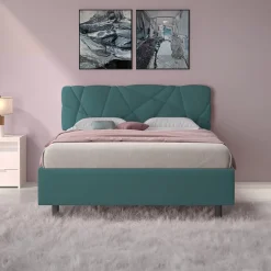 Letto contenitore una piazza e mezza 120x195cm imbottito tessuto petrolio LuxeSleep