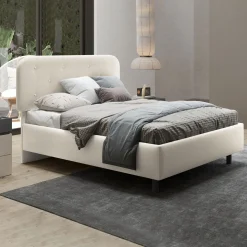 Letto contenitore una piazza e mezza 120x195cm imbottito tessuto bianco sabbia DreamLift