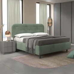 Letto contenitore una piazza e mezza 120x195cm imbottito tessuto verde salvia DreamLift