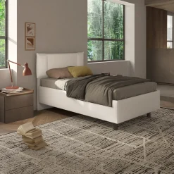 Letto contenitore una piazza e mezza 120x195cm imbottito tessuto bianco sabbia CozyHaven