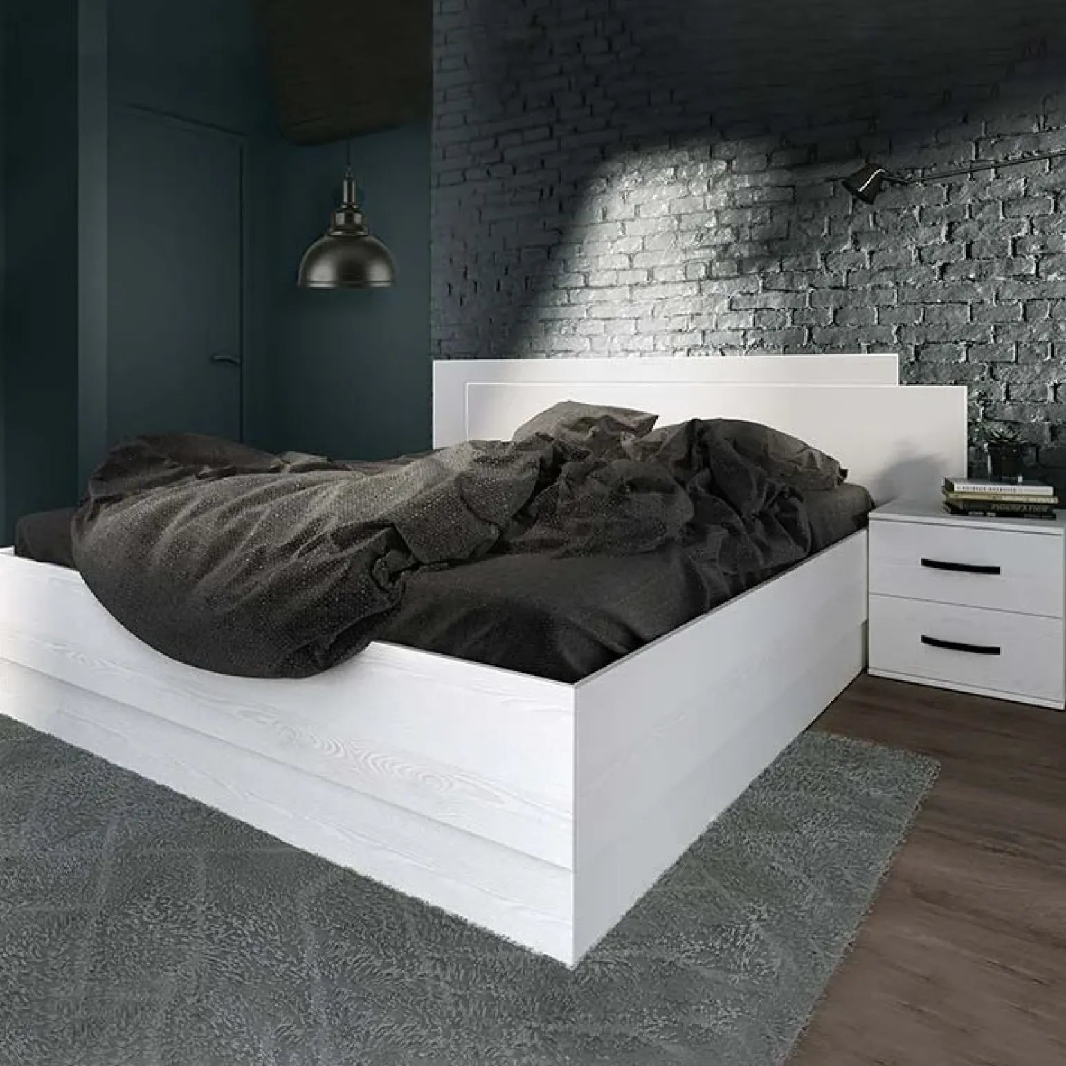 Letto matrimoniale con comodini 160x200cm pino bianco Angara