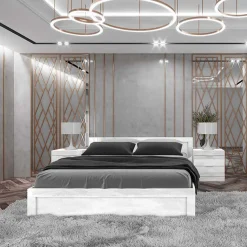 Letto matrimoniale con comodini 160x200cm bianco lucido Alina