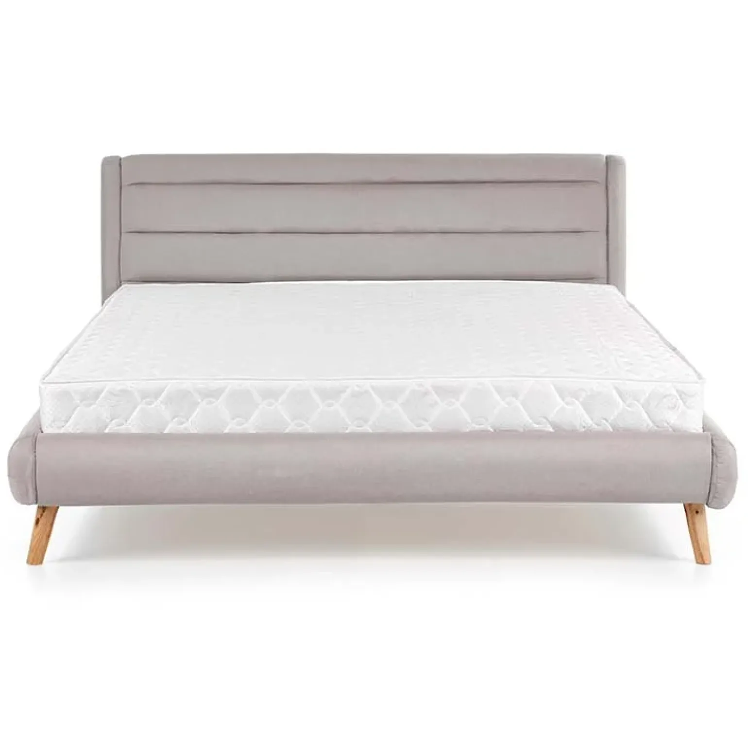 Letto matrimoniale in tessuto 160x200cm grigio chiaro legno naturale Pompei Gihome®