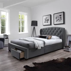 Letto matrimoniale in tessuto con cassetti 160x200cm grigio Ravello Gihome®
