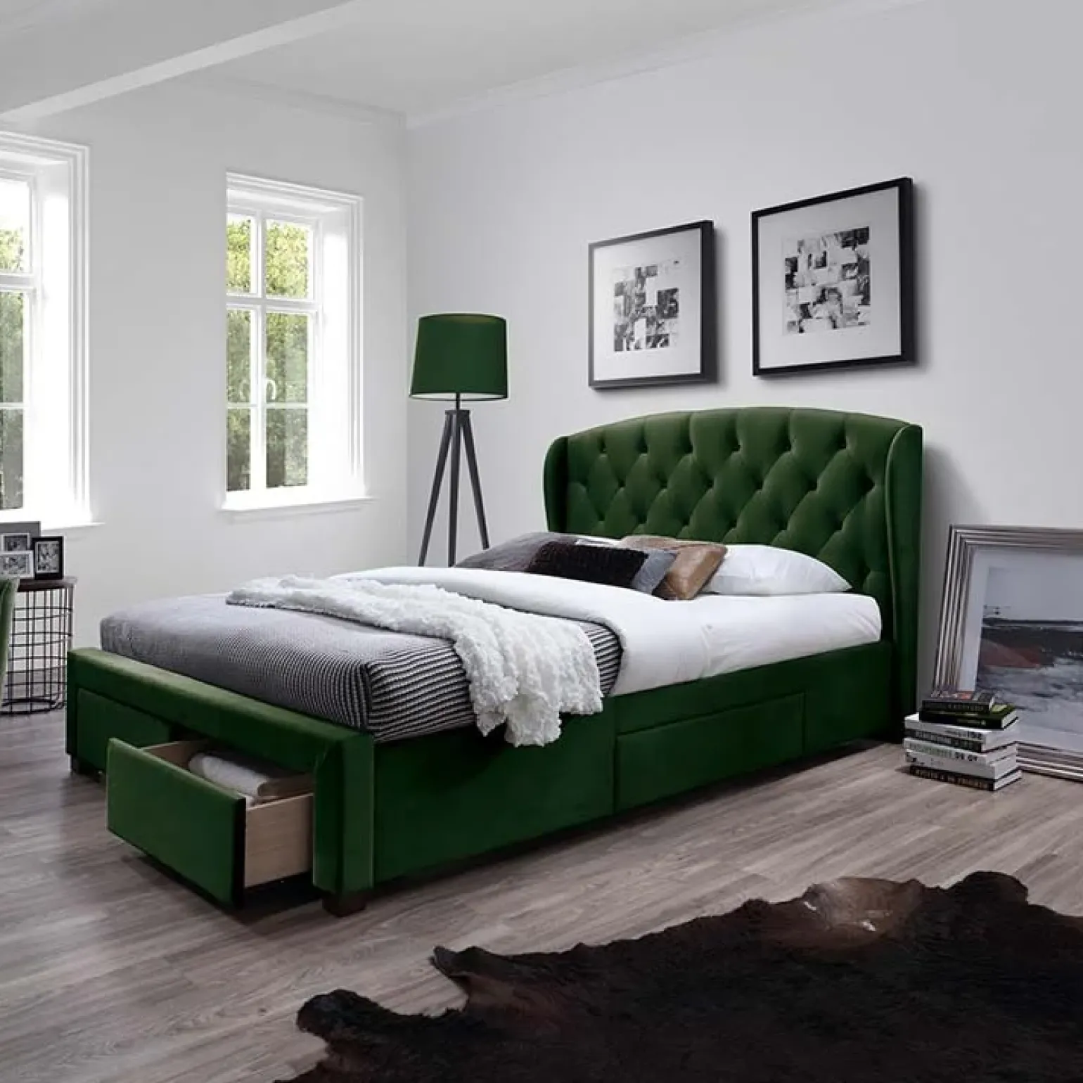 Letto matrimoniale in tessuto160x200cm verde scuro Ravello Gihome®