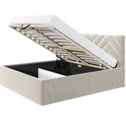 Letto matrimoniale oversize 180x200 cm con rete contenitore imbottito beige Polaris