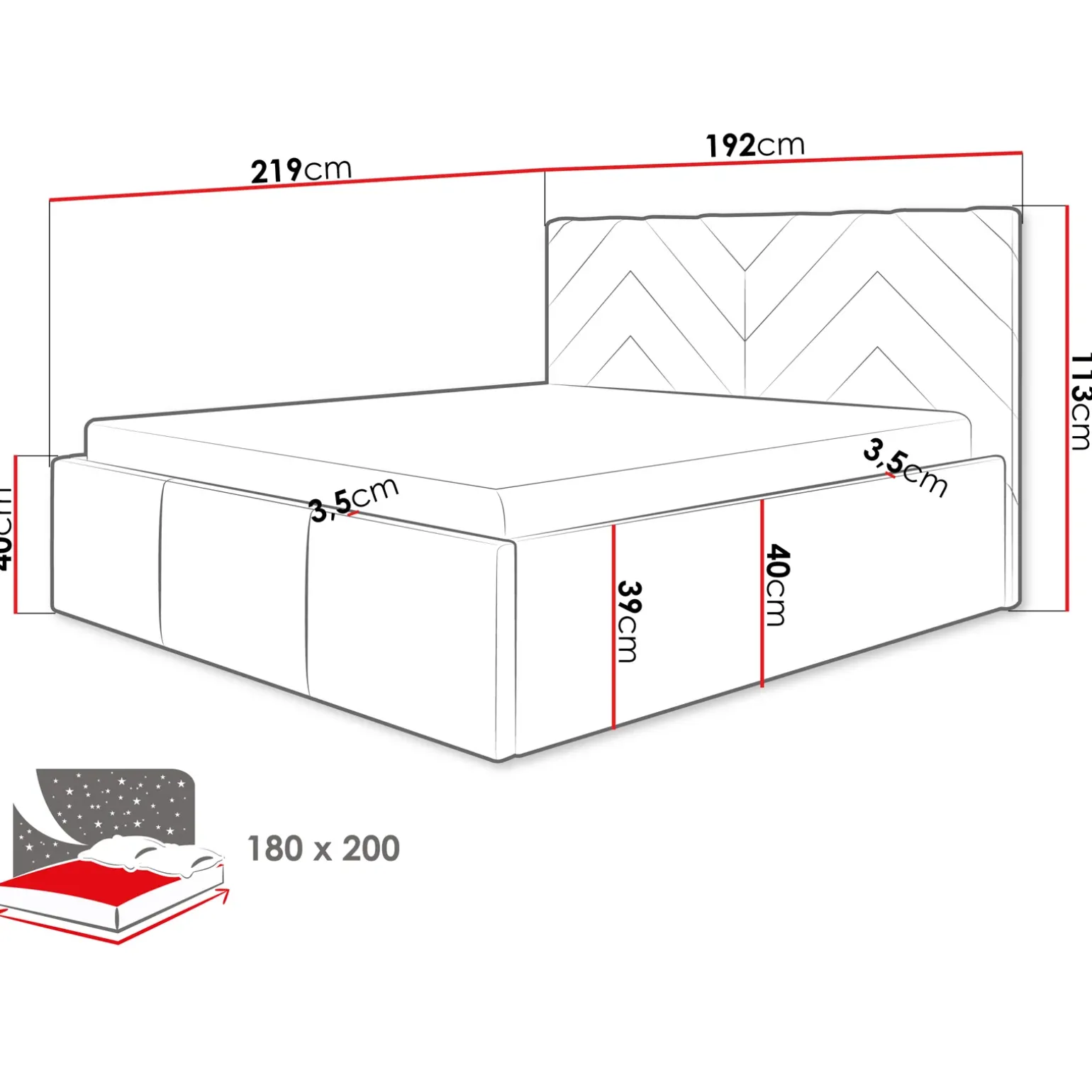 Letto matrimoniale oversize 180x200 cm con rete contenitore imbottito beige Polaris