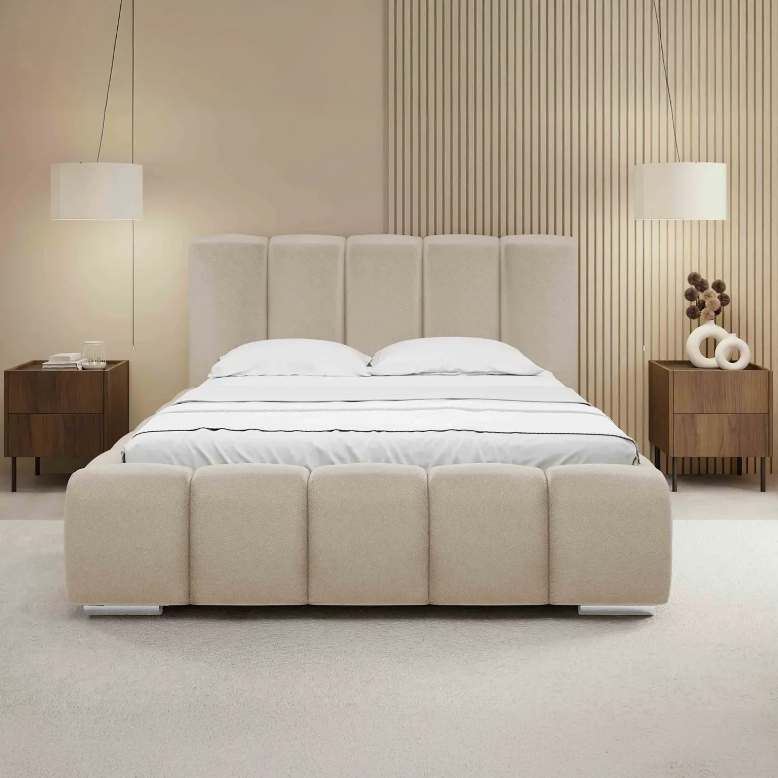 Letto matrimoniale oversize 180x200 cm con rete contenitore imbottito beige Cometa