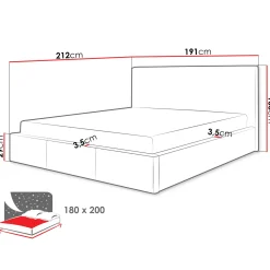Letto matrimoniale oversize 180x200 cm con rete contenitore imbottito grigio chiaro Silla