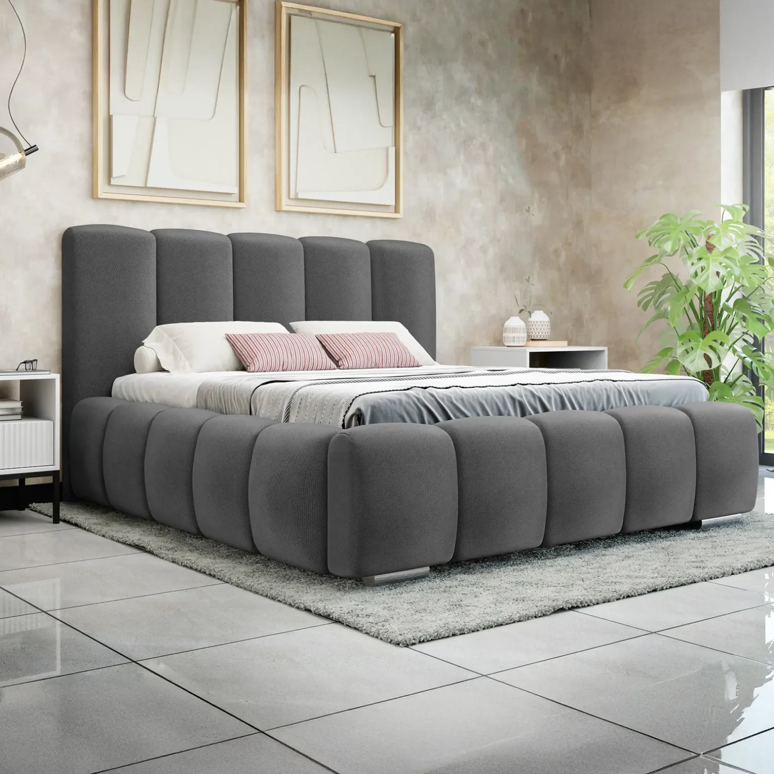 Letto matrimoniale oversize 180x200 cm con rete contenitore imbottito grigio scuro Cometa