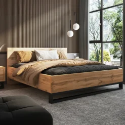 Letto matrimoniale oversize 180x200cm rovere metallo nero Petra