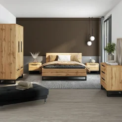 Letto matrimoniale oversize 180x200cm rovere metallo nero Petra