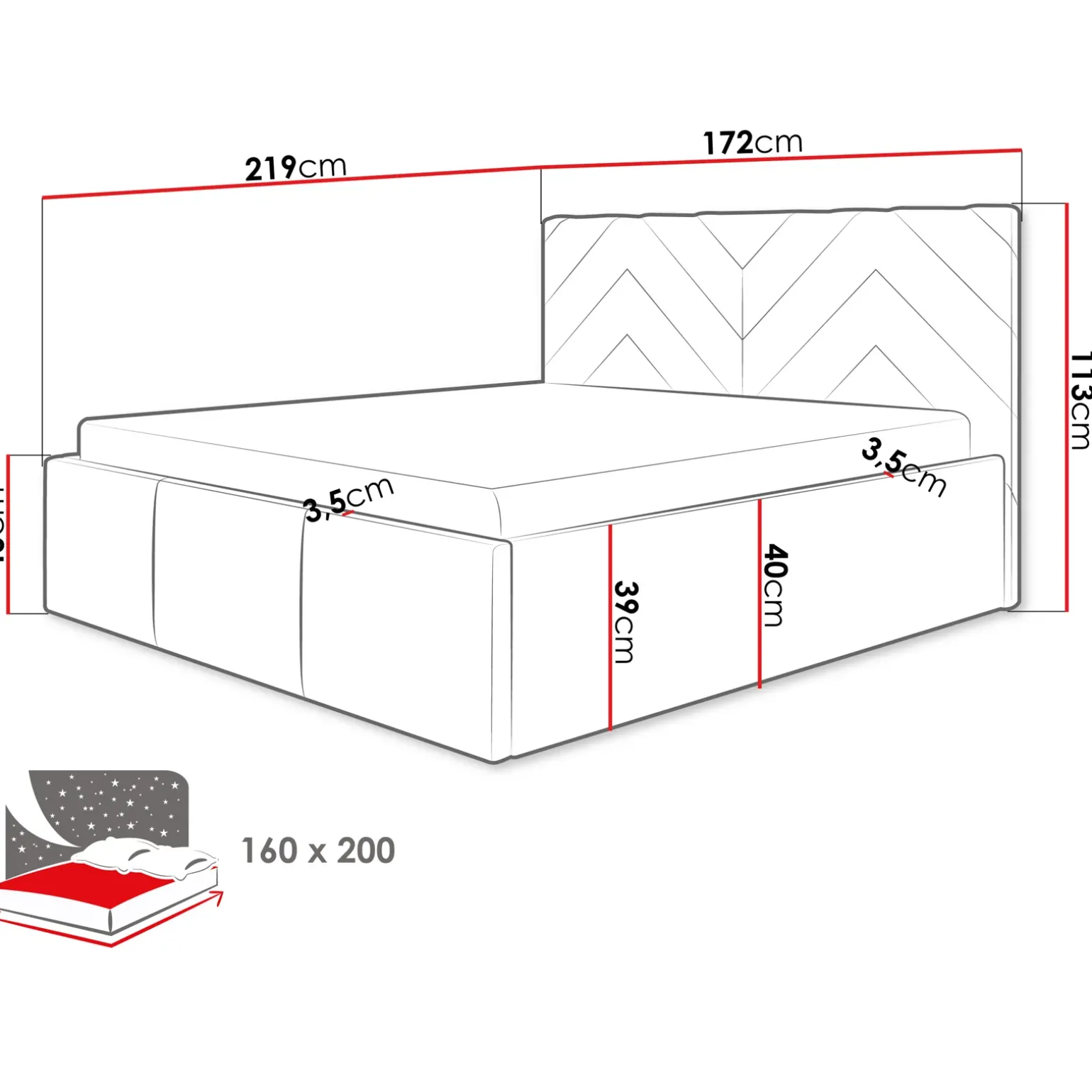 Letto matrimoniale 160x200 cm con rete contenitore imbottito beige Polaris
