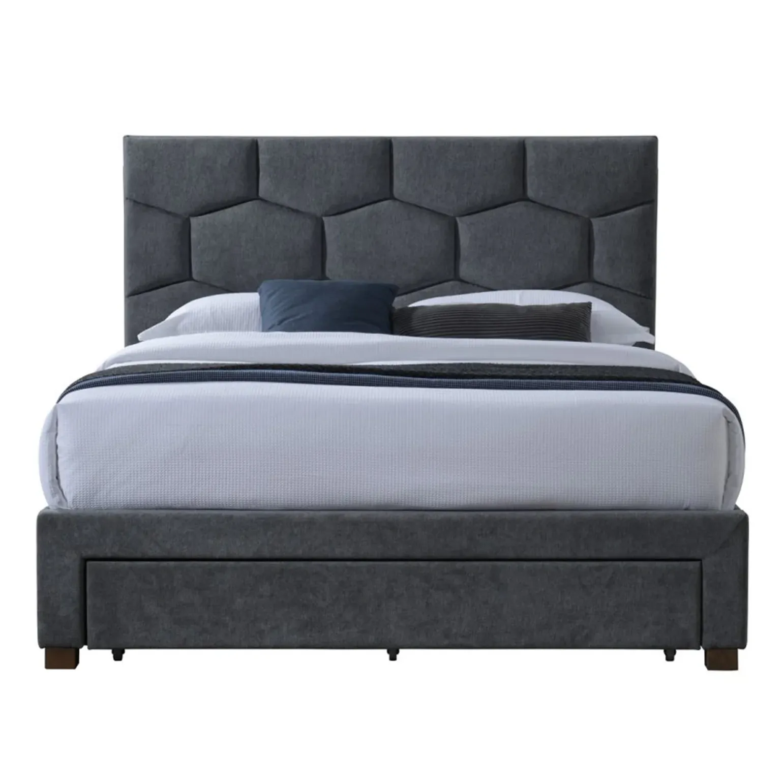 Letto matrimoniale 160x200 cm con rete a doghe imbottito con cassetti contenitore grigio Jay