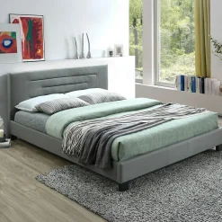 Letto matrimoniale 160x200 cm con rete a doghe imbottito grigio chiaro Sonia