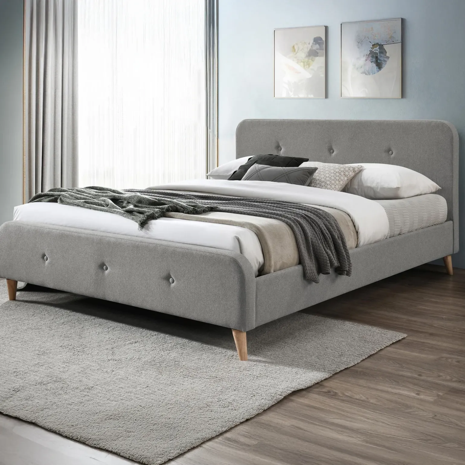 Letto matrimoniale 160x200 cm con rete a doghe imbottito grigio Dreama