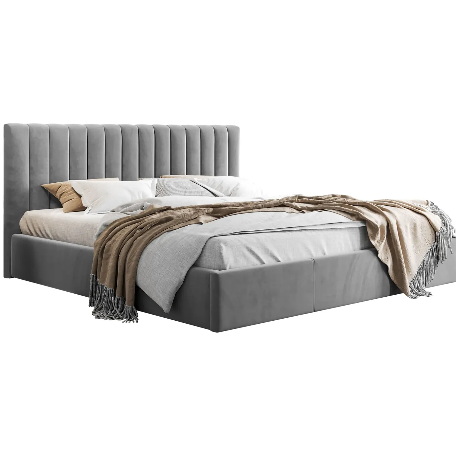 Letto matrimoniale 160x200 cm con rete contenitore imbottito grigio Orione
