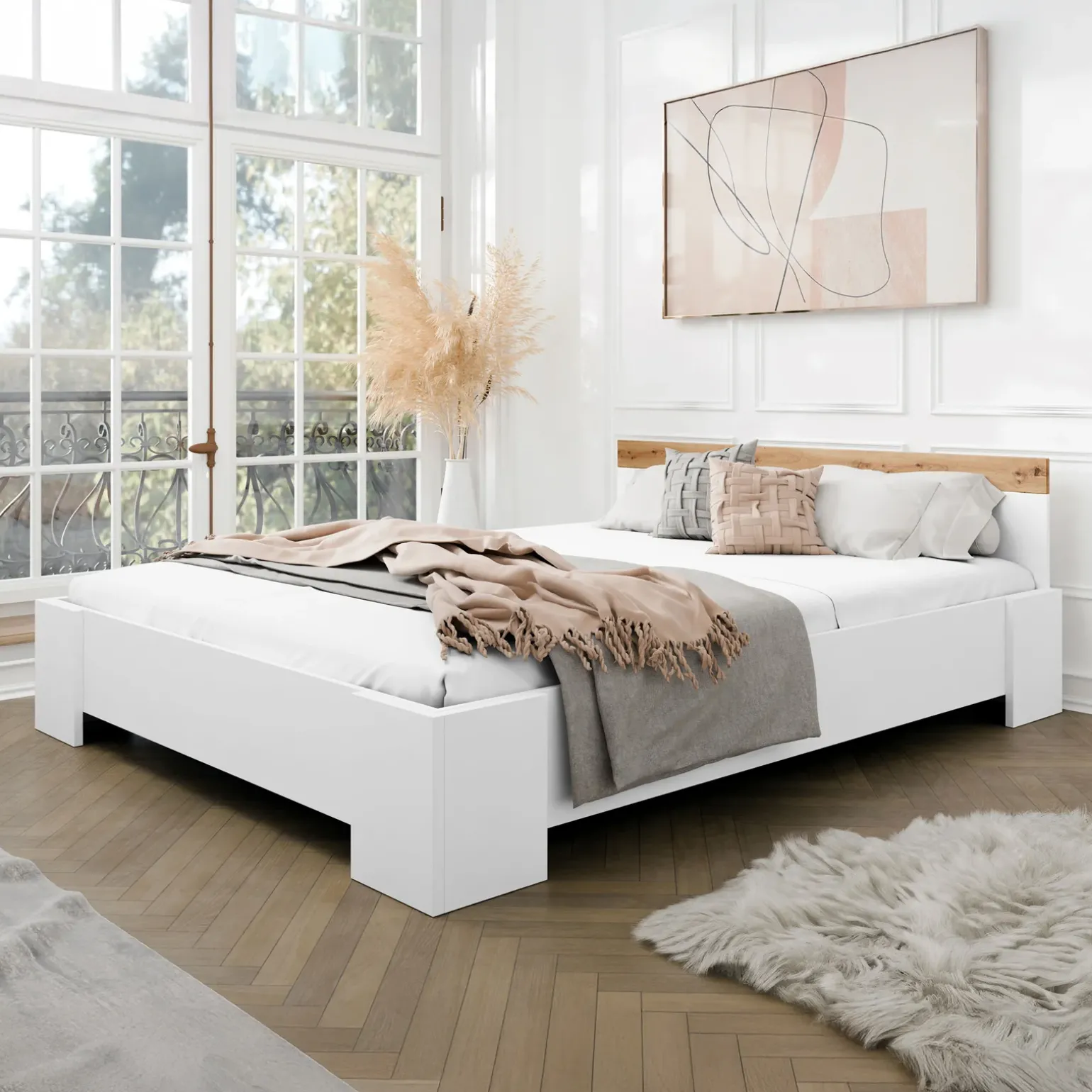 Letto matrimoniale 160x200cm bianco rovere Relaxio