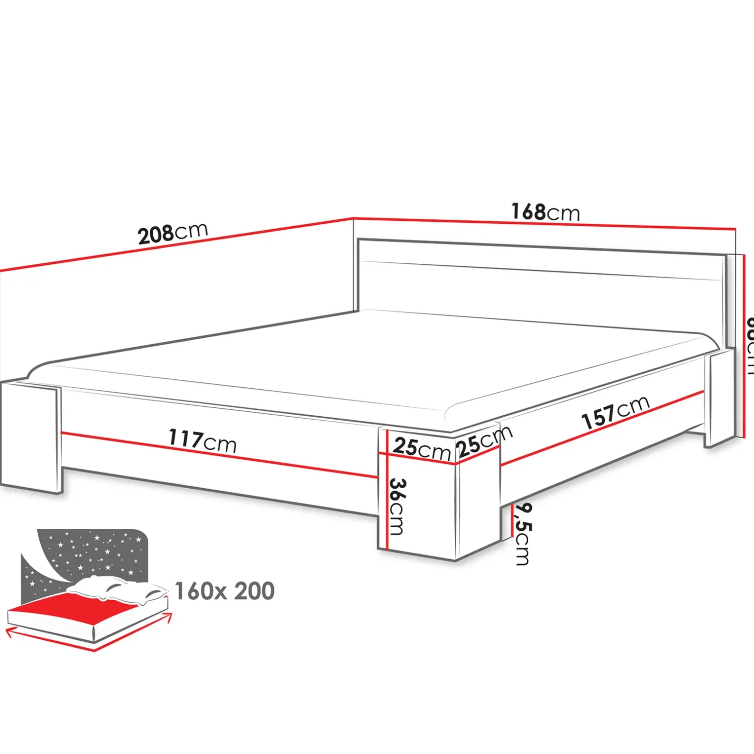 Letto matrimoniale 160x200cm bianco rovere Relaxio
