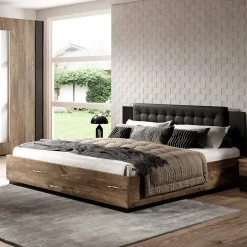 Letto matrimoniale 160x200cm con rete contenitore rovere scuro nero Vulcano