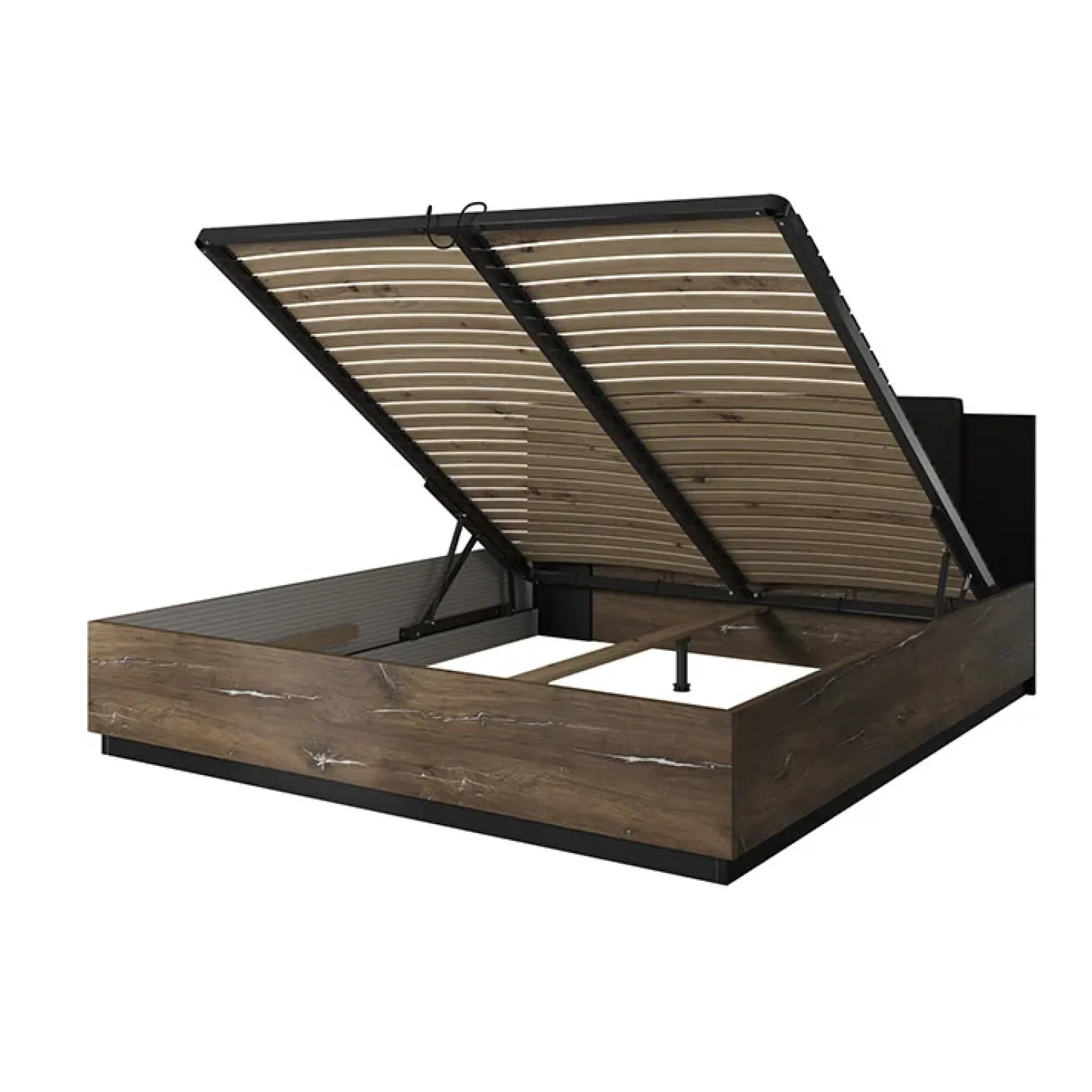 Letto matrimoniale 160x200cm con rete contenitore rovere scuro nero Vulcano
