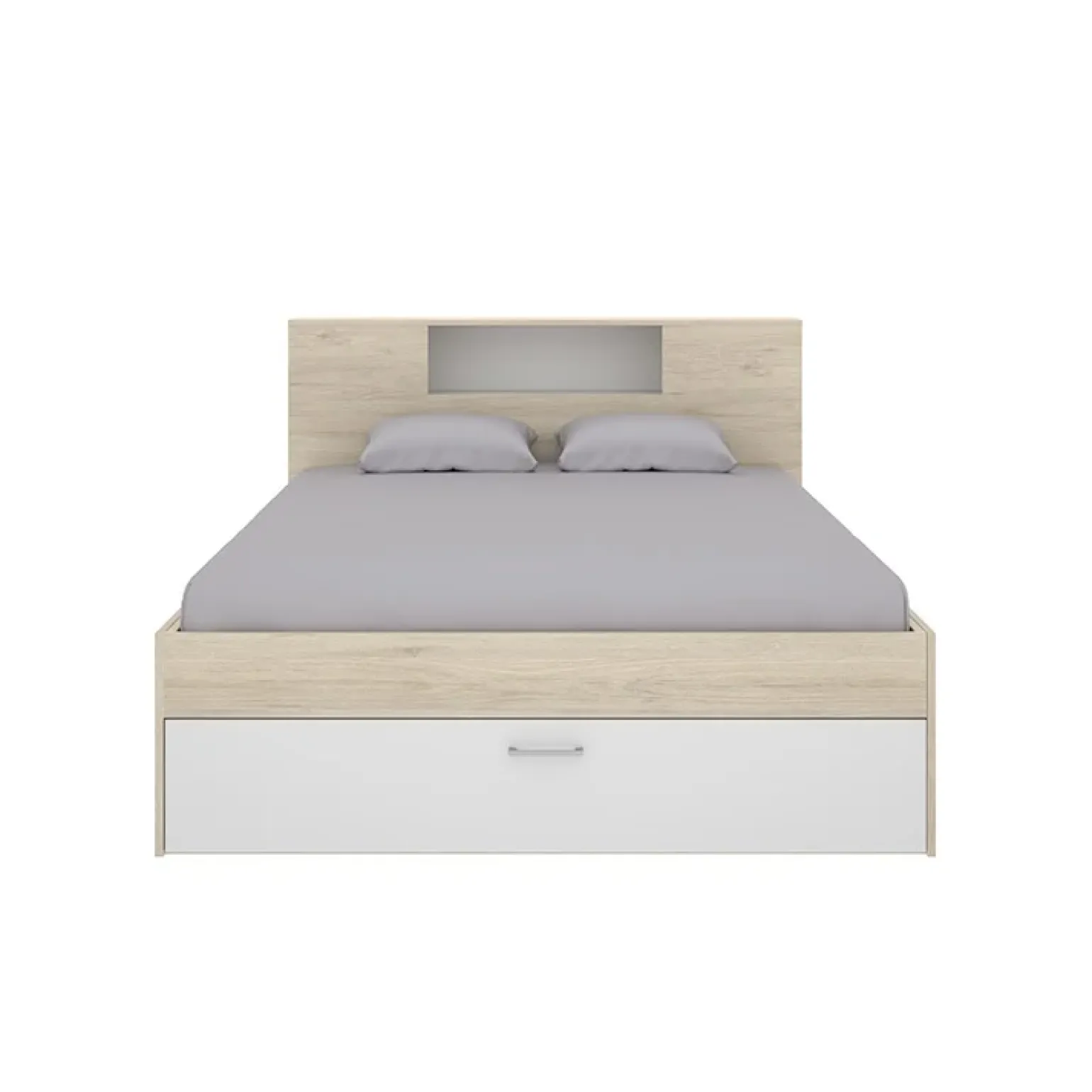 Letto matrimoniale 160x200cm con cassettoni e libreria rovere bianco Nolito