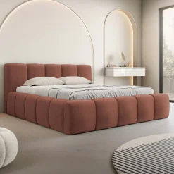 Letto matrimoniale 160x200cm con rete contenitore imbottito rosso mattone Aluna