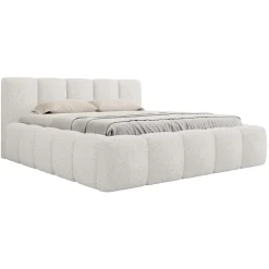Letto matrimoniale 160x200cm con rete contenitore imbottito tessuto bouclé bianco Aluna