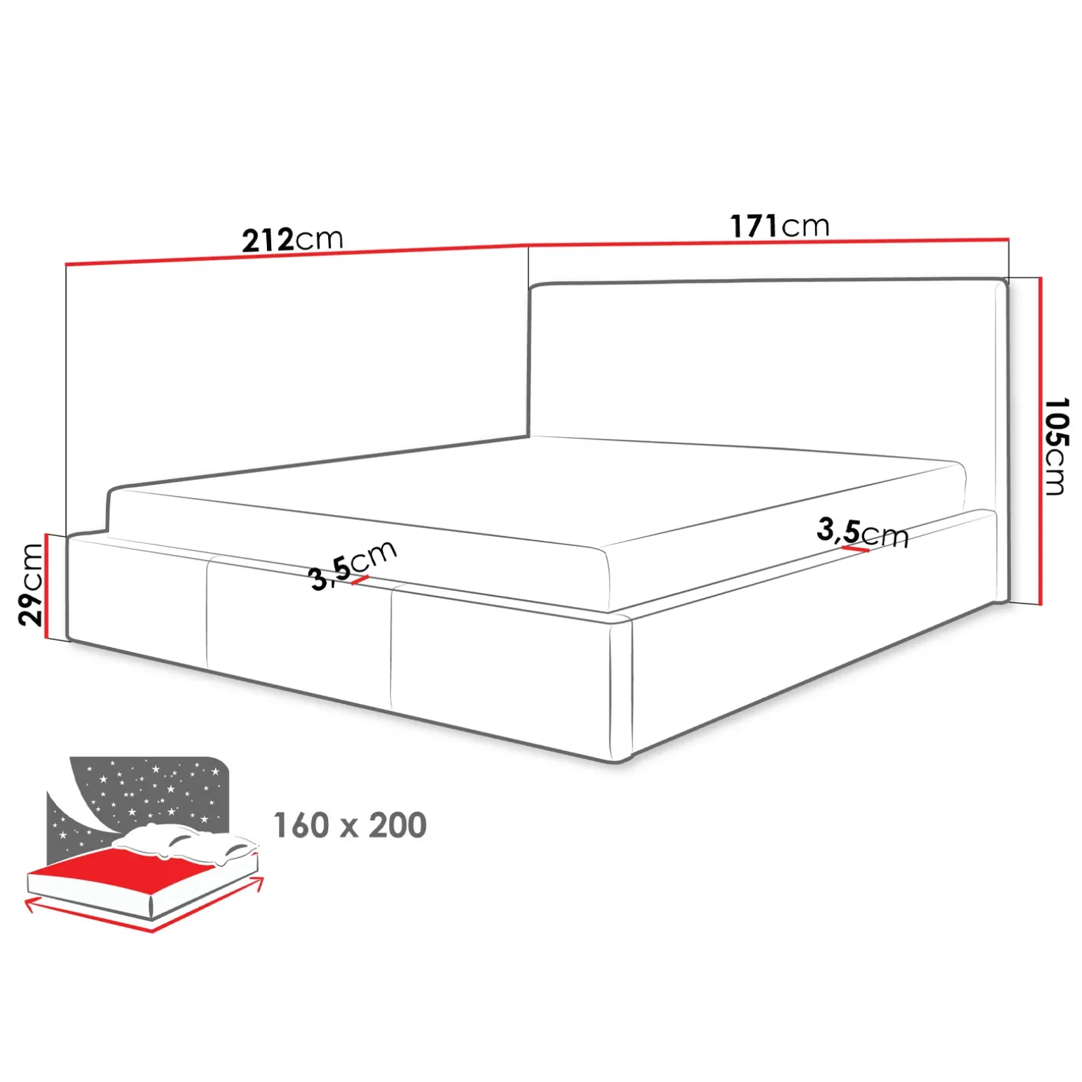 Letto matrimoniale 160x200cm contenitore imbottito grigio chiaro Silla