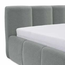 Letto matrimoniale 160x200cm con rete contenitore imbottito azzurro grigio Aluna