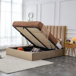 Letto matrimoniale 160x200cm con rete contenitore beige oro Esther