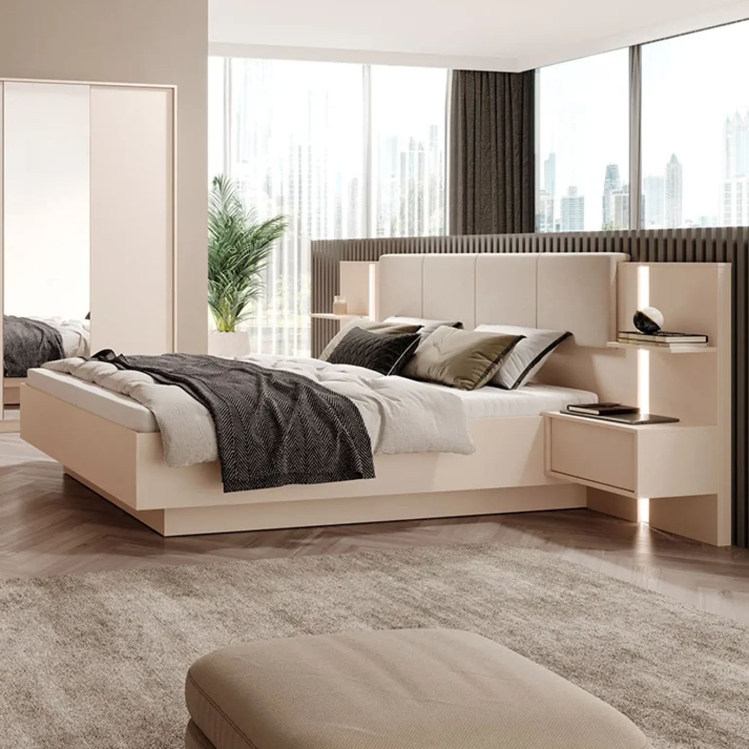 Letto matrimoniale 160x200cm contenitore con comodini beige Jolly