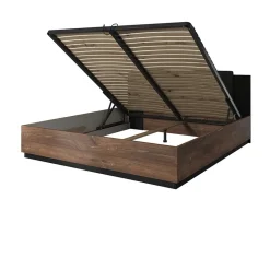 Letto matrimoniale 160x200cm con rete contenitore quercia scuro nero Vulcano