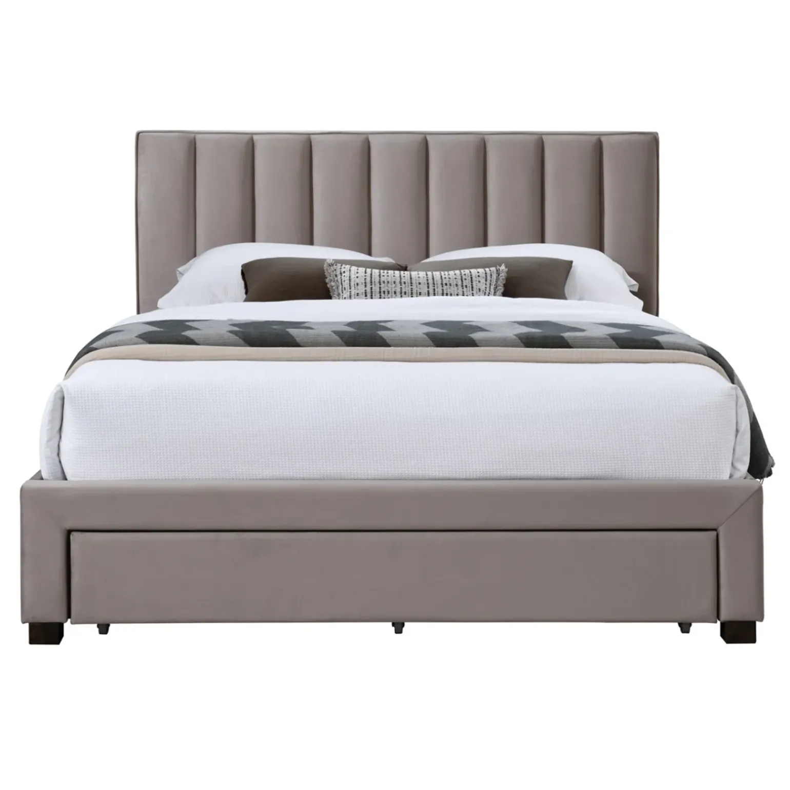 Letto matrimoniale 160x200cm imbottito con cassettoni beige Lux