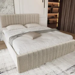 Letto matrimoniale 160x200cm imbottito con contenitore beige Emporio