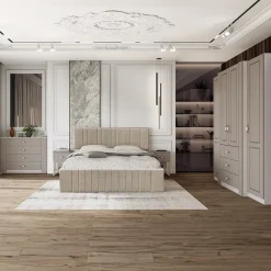 Letto matrimoniale 160x200cm imbottito con contenitore beige Emporio