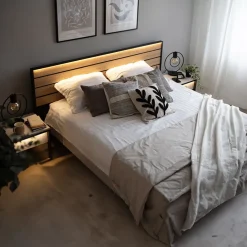 Letto oversize contenitore 180x200cm con LED e presa USB-C grigio nero rovere Luna