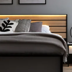 Letto oversize contenitore 180x200cm con LED e presa USB-C grigio nero rovere Luna