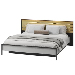 Letto oversize contenitore 180x200cm con LED e presa USB-C grigio nero rovere Luna