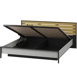 Letto oversize contenitore 180x200cm con LED e presa USB-C grigio nero rovere Luna