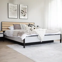 Letto oversize contenitore 180x200cm con LED e presa USB-C grigio nero rovere Luna