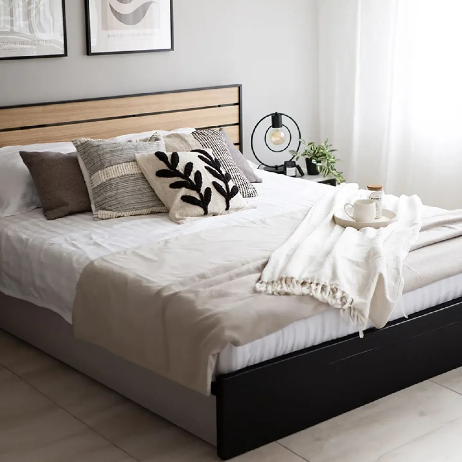 Letto oversize contenitore 180x200cm con LED e presa USB-C grigio nero rovere Luna
