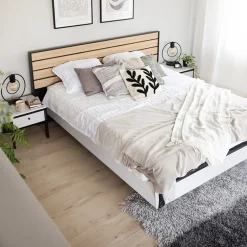 Letto oversize contenitore 180x200cm con LED e presa USB-C grigio nero rovere Luna