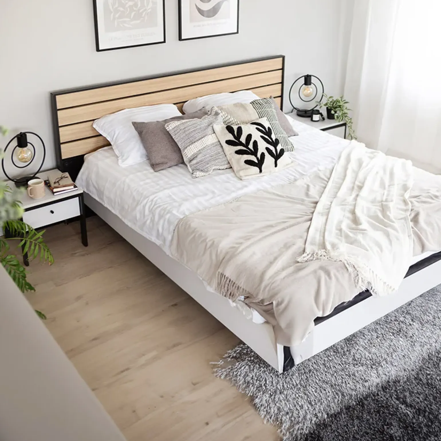 Letto oversize contenitore 180x200cm con LED e presa USB-C grigio nero rovere Luna