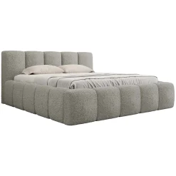 Letto oversize 180x200cm con rete contenitore imbottito tessuto bouclé grigio Aluna