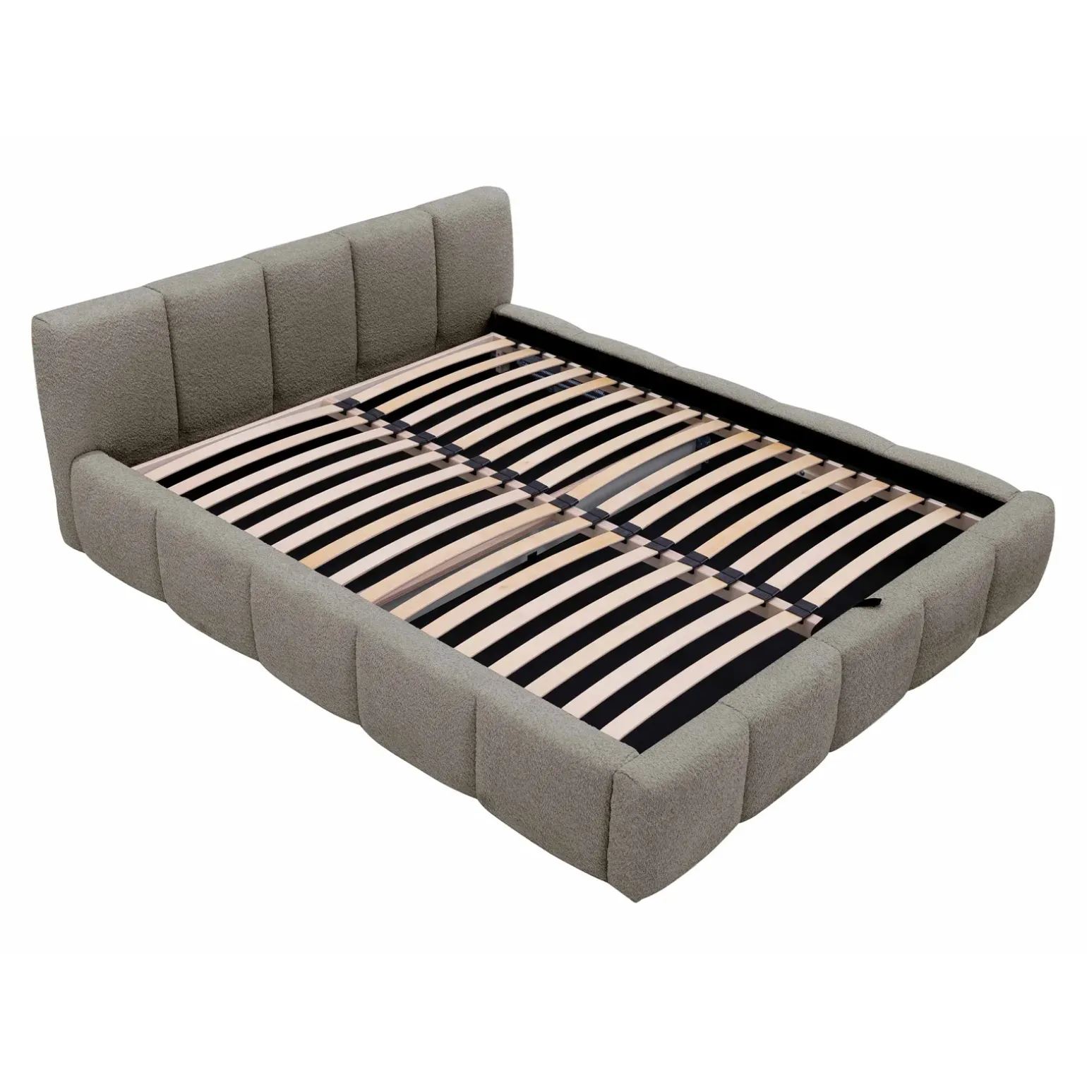 Letto oversize 180x200cm con rete contenitore imbottito tessuto bouclé grigio Aluna