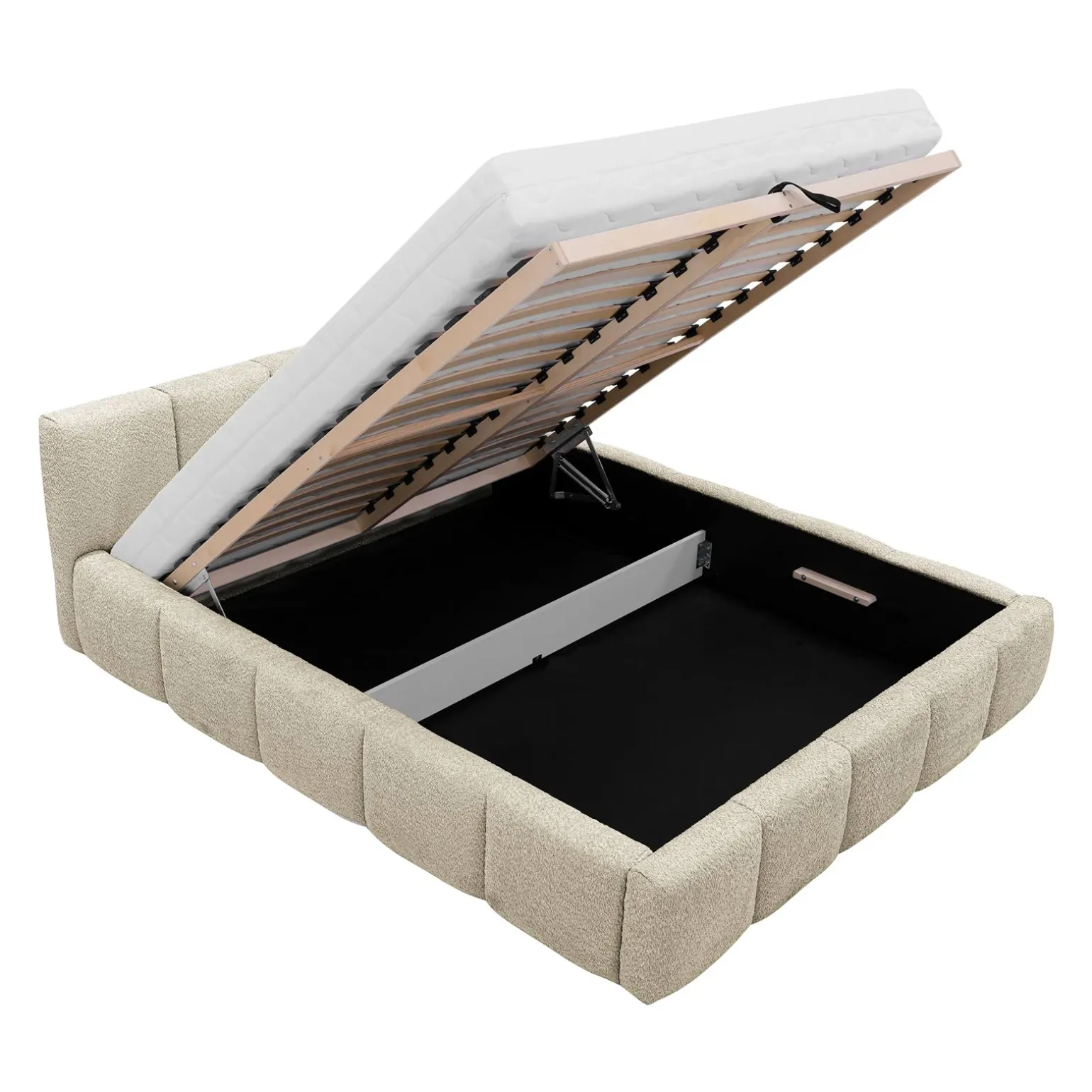 Letto oversize 180x200cm con rete contenitore imbottito tessuto bouclé beige Aluna